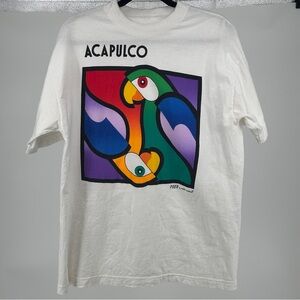 Vintage Men’s Large Acapulco Graphic T-Shirt with Colorful Parrot Design‎